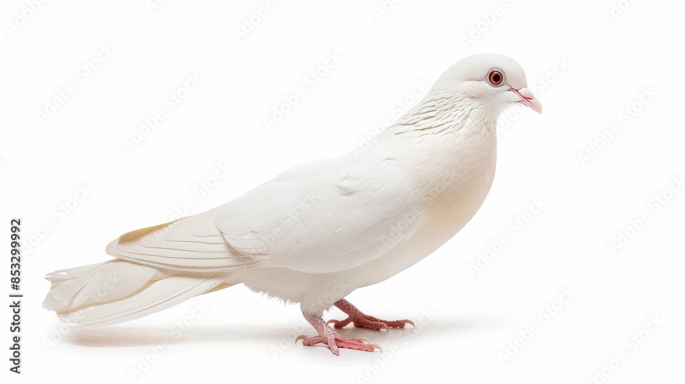 Naklejka premium White dove pigeon bird isolated on white wallpaper background 