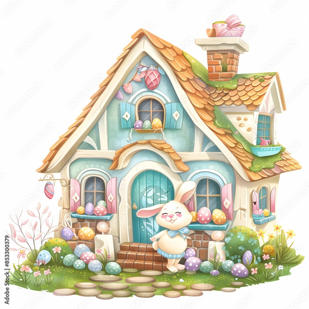 Cute Easter House with bunny Cute Easter House with bunny