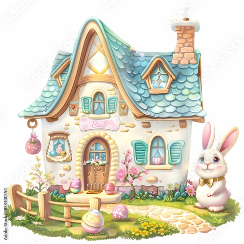 Cute Easter House with bunny