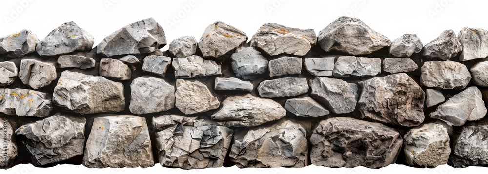 Fototapeta premium Stone wall rock podium platform isolated on white wallpaper background