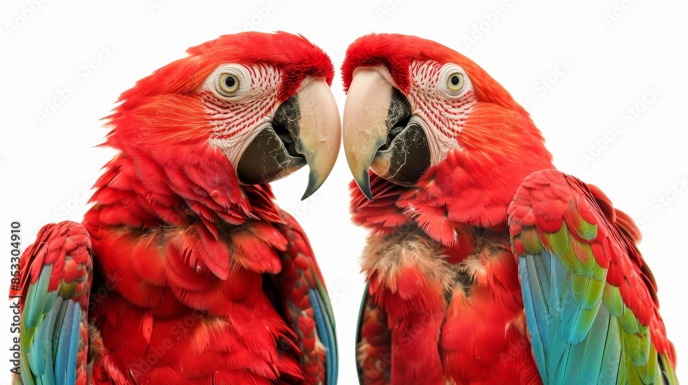 Fototapeta premium Two parrots birds couple isolated on white wallpaper background