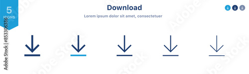 Download icon set. Download button, File document import icon sign with arrow down - Save folder file icon button