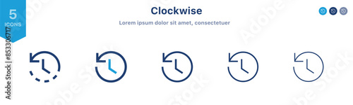 time and clock icons set with arrow circle. Rotate clockwise icon, timer symbol watch later sign in filled, line, outline icon for ui apps and website
