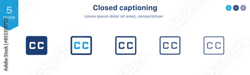 Closed captioning icon symbol. displaying text on video screen for broadcast and television, CC icon sign
