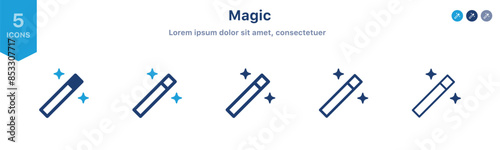 magic wand icon set and sparkle stars icon. magic stick vector icon wizard tool symbol ; filters sign with shine icons