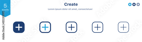 New, Plus, Add icon button. More icon. Set of plus icons ; Create icon symbol. Vector illustration