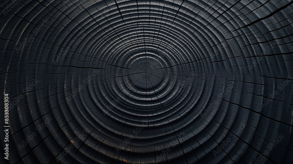 Fototapeta premium top view on black burned down stump cut, background for overlay