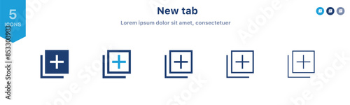 New tab icon set. page open new window icon plus symbol, open another tab icon button. Set of add, plus icons ; Create icon symbol. Vector illustration