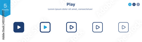 Play button icon vector set. play video audio icon media player symbols in flat style