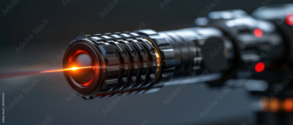 A black object with a red light on it A black object with a red light on it