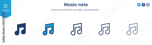 Music note icon symbol ; eight note vector icon in flat style