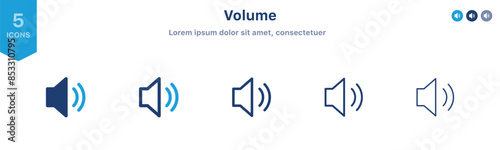 Audio speaker volume icons set in flat style, sound volume level icon symbol in filled, line, outline icon for ui apps and website