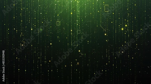 Abstract Digital Technology Background: Neon Green Matrix of Data Points and Lines Illustrating Connectivity and Complexity.