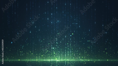 Abstract Digital Technology Background: Neon Green Matrix of Data Points and Lines Illustrating Connectivity and Complexity.