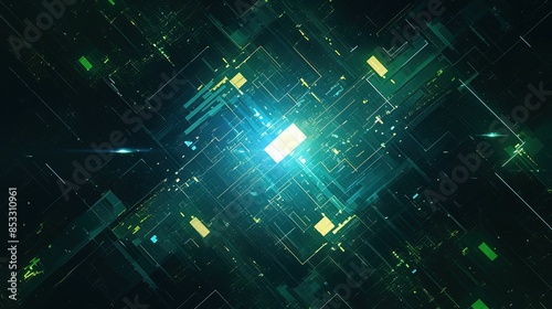 Abstract Digital Technology Background: Neon Green Matrix of Data Points and Lines Illustrating Connectivity and Complexity.