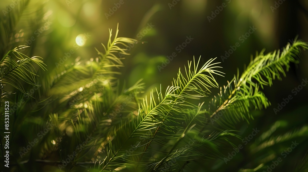 Intimate capture of feather moss, evening sunlight, macro photography, delicate fronds, rich green hues. Intimate capture of feather moss, evening sunlight, macro photography, delicate fronds, rich green hues.