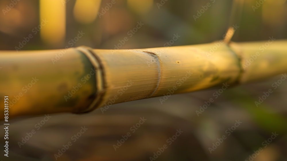 Fototapeta premium Detailed macro of bamboo joint, early morning light, smooth stem, fine details, soft background. 