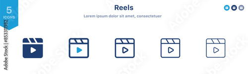 reel icon set, reels video icon play symbol ; social media and social network video shorts web icons