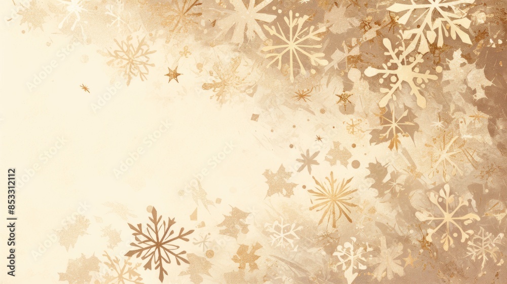 Snowy Winter Background with Golden Snowflakes Snowy Winter Background with Golden Snowflakes