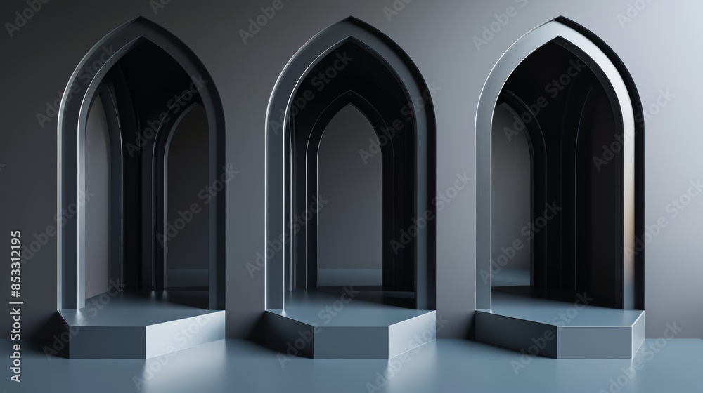 Elegant gothic arches with dark tones, creating a mysterious and sophisticated atmosphere. Ideal for architectural and design projects.