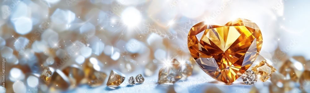 Golden heart shaped diamond on white background Golden heart shaped diamond on white background