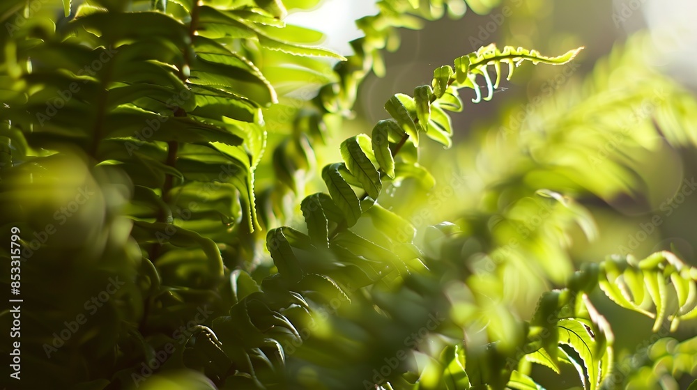 Close-up of Boston fern fronds, mid-morning light, macro lens, delicate green leaves, intricate texture Close-up of Boston fern fronds, mid-morning light, macro lens, delicate green leaves, intricate texture