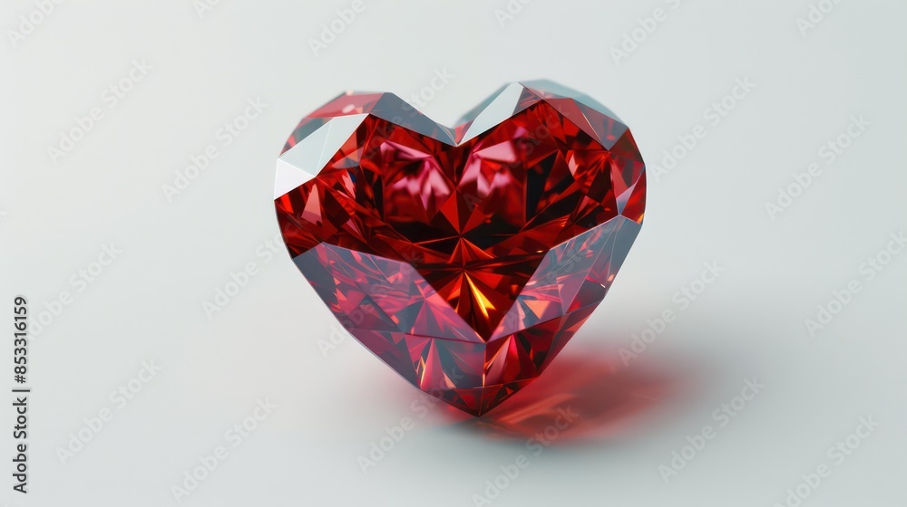 Beautiful red heart shaped diamond on white background , 3D Illustration.3D rendering - Illustration Beautiful red heart shaped diamond on white background , 3D Illustration.3D rendering - Illustration