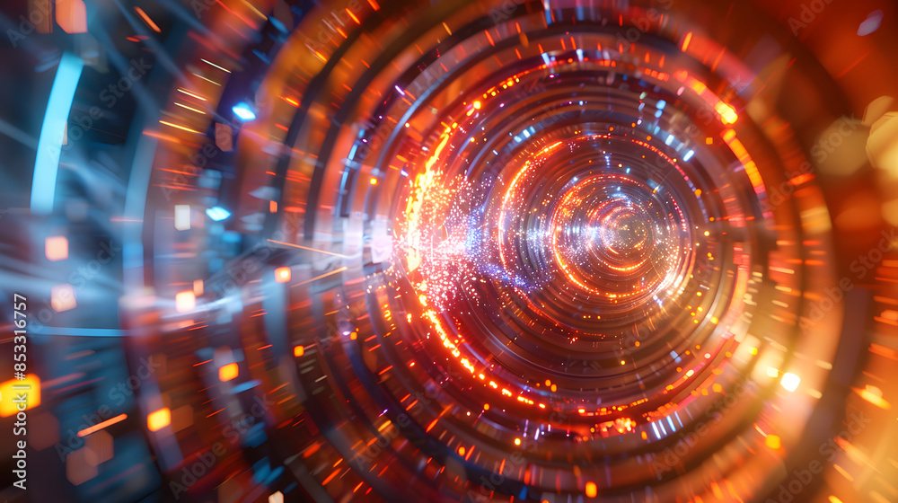A bright orange spiral with a blue and white background A bright orange spiral with a blue and white background