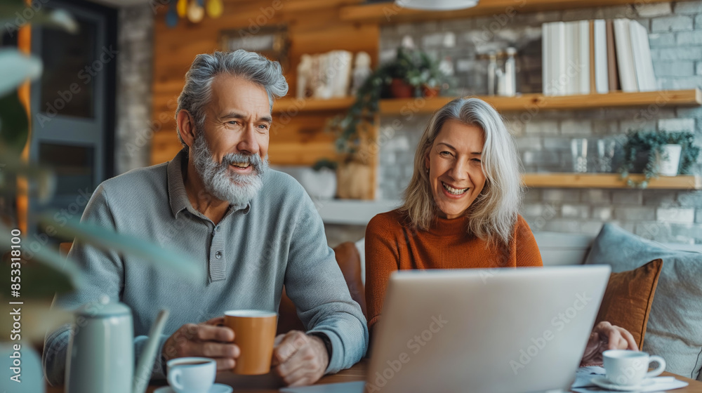 Virtual Financial Guidance: Mature Couple Consulting from Cozy Living Room