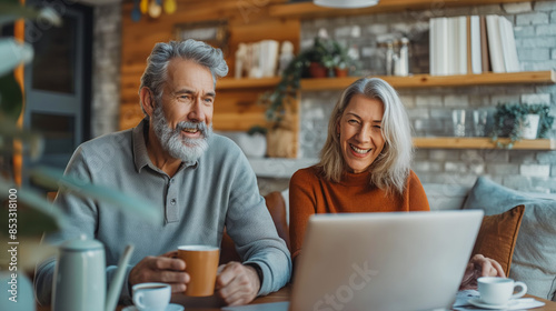 Wallpaper Mural Virtual Financial Guidance: Mature Couple Consulting from Cozy Living Room Torontodigital.ca