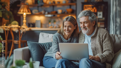 Wallpaper Mural Virtual Financial Guidance: Mature Couple Consulting from Cozy Living Room Torontodigital.ca