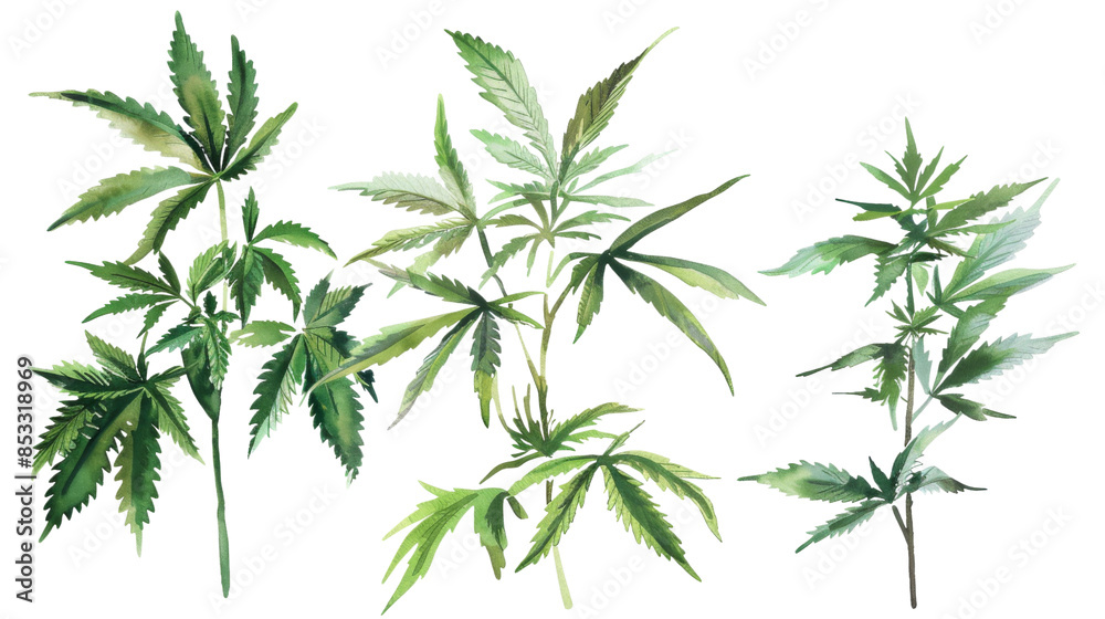 Obraz premium Marijuana plants on white backgound