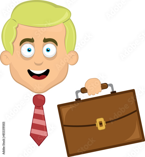 vector illustration face man cartoon blonde and blue eyes, with a neck tie and office briefcase, as an employee or worker