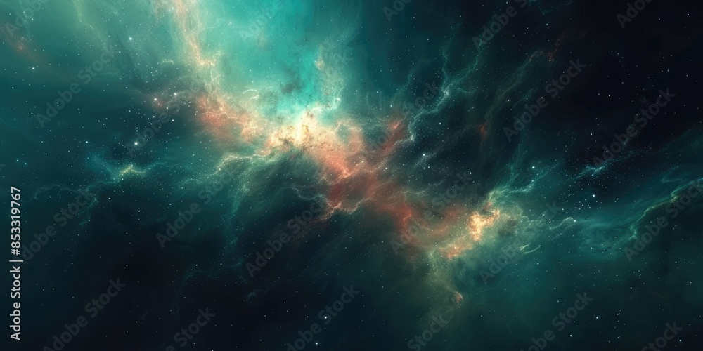 An abstract background with dreamy space with cloud in fantasy color. Motion color drop in water with colorful color or fantasy magical cloud. Space of night sky with start and nebula concept. AIG42.