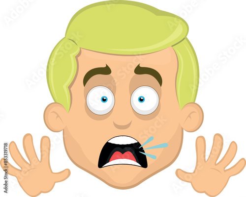 vector illustration face man cartoon blonde eyes, with an expression of scare and horror
