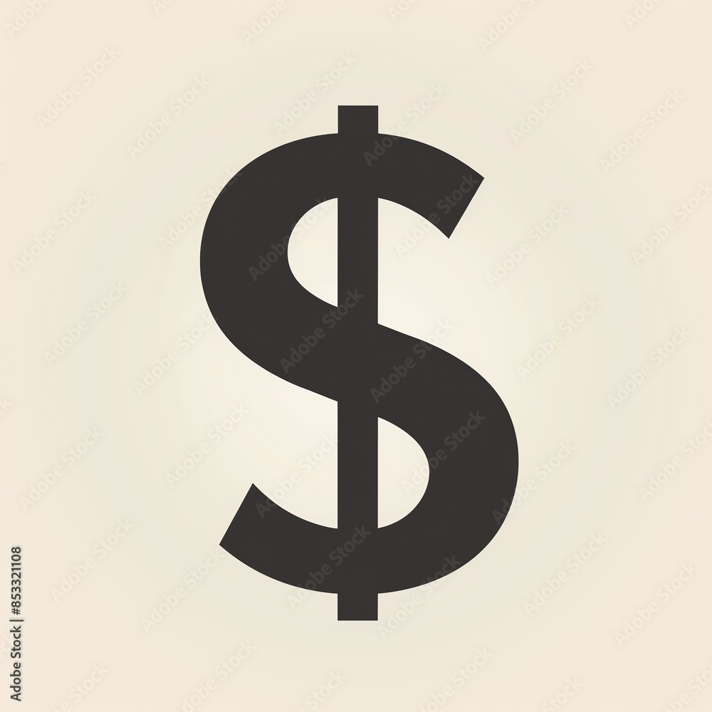 Obraz premium Minimalist dollar sign icon, flat design, sharp lines, monochrome palette, perfect for finance apps