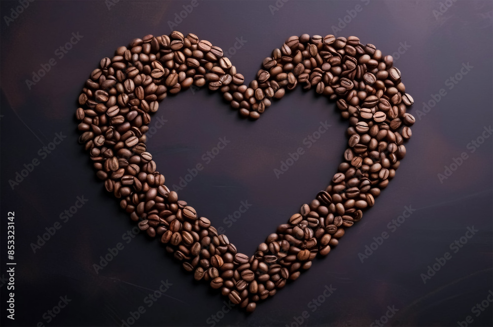 coffee beans arranged in shape of heart on dark brown background coffee beans arranged in shape of heart on dark brown background