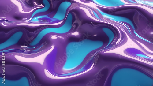 Fototapeta Naklejka Na Ścianę i Meble -  abstract liquid animation colorful holographic liquid background in metallic blue and polarized violet high quality