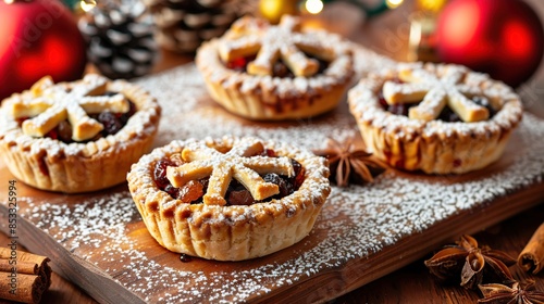 Christmas Mince Pies on a Wooden Board