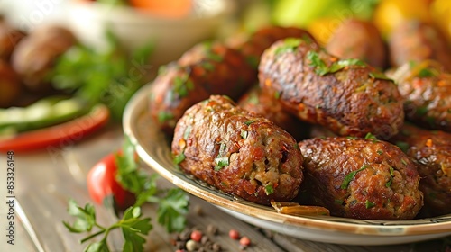Close-up of Grilled Meatballs with Herbs