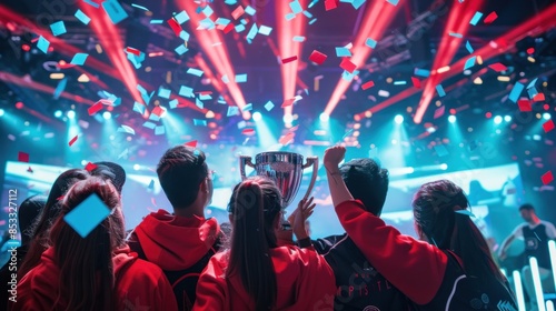 Team victory celebration with confetti