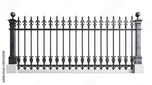 Modern Steel fence or balustrade isolated on background, palisade for decoration, pickets for enclose area. 