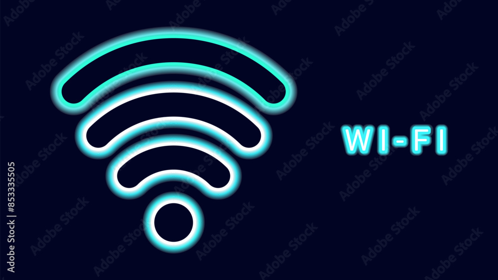 WiFi symbols neon effect dark background. Waves Wi Fi signal icon. Internet connection modern technology. Design web page billboard banner. Vector illustration. WiFi symbols neon effect dark background. Waves Wi Fi signal icon. Internet connection modern technology. Design web page billboard banner. Vector illustration.