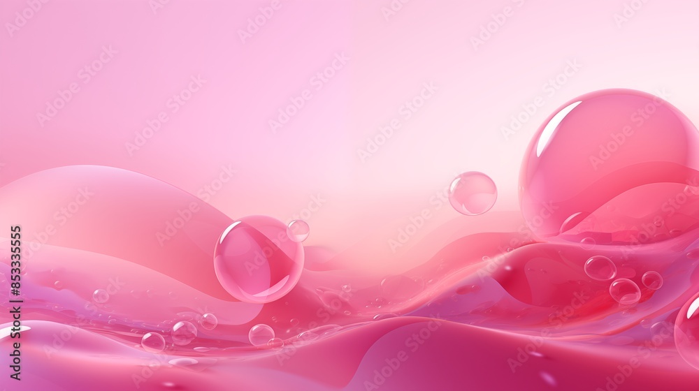 Abstract Pink Liquid Waves and Glossy Bubbles with Translucent Effect Abstract Pink Liquid Waves and Glossy Bubbles with Translucent Effect
