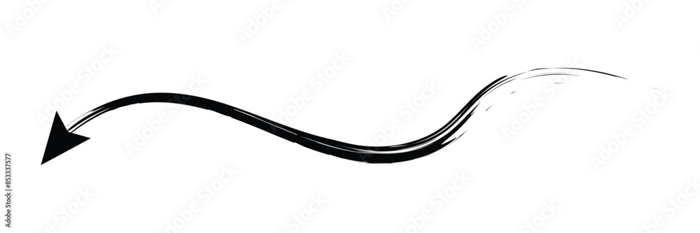 Set of Hand drawn curved arrow icon with brush. Brush long  arrow isolated on a white background.