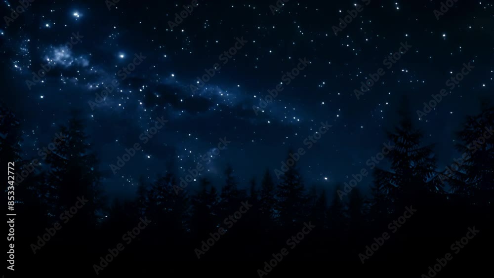 Starry Night Sky Over Forest Silhouette with Ai generated.
