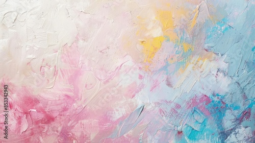 Abstract Painting with Pink, Blue, and Yellow Colors