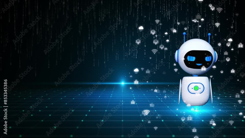 Artificial Intelligence AI Automation, Predictive analytics, Customer service AI-powered chatbot, analyze customer data, business and technology. robot application, OpenAI generate. 4K 3D