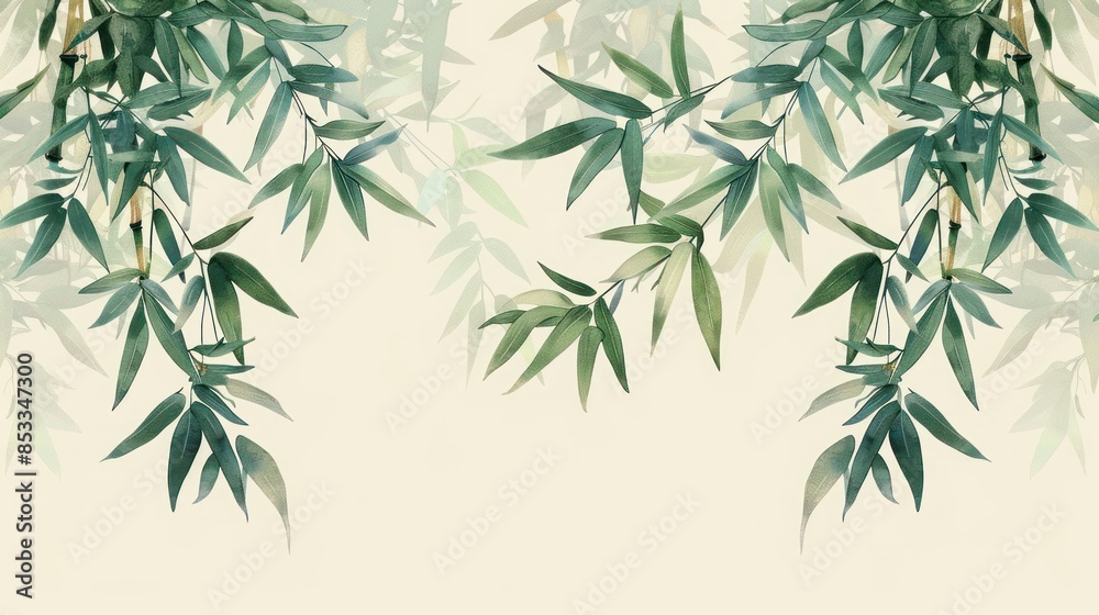 Fototapeta premium Flat design of a repeating bamboo border, illustrated in muted greens.