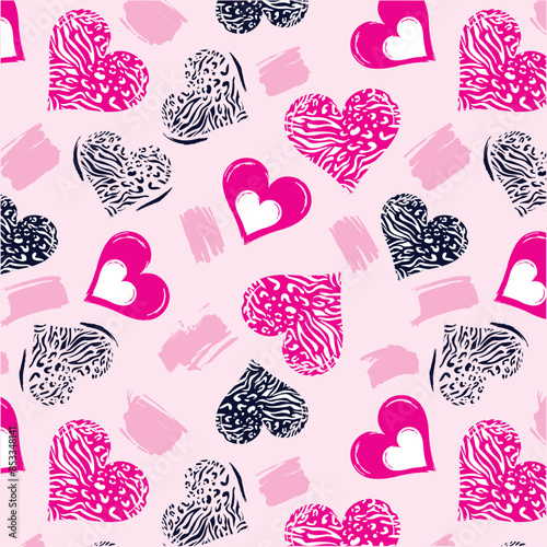 Hearts from leopard with brush strokes pattern